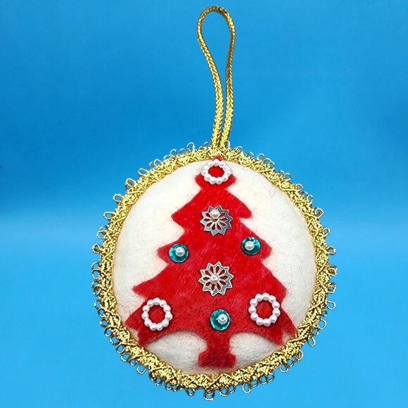 Vintage Felt Christmas Ornaments Set • Snowman w/ Googly Eyes • Beaded Tree • Se - Picture 4 of 11